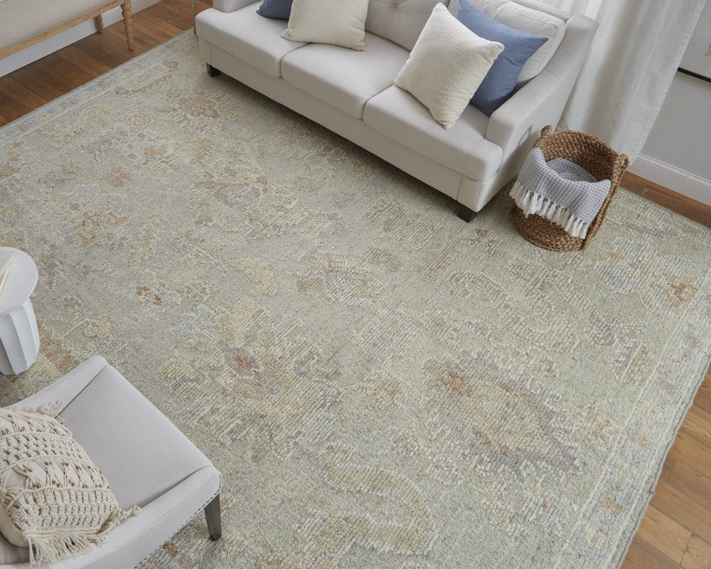 4' X 6' Gray and Brown Wool Floral Hand Knotted Area Rug