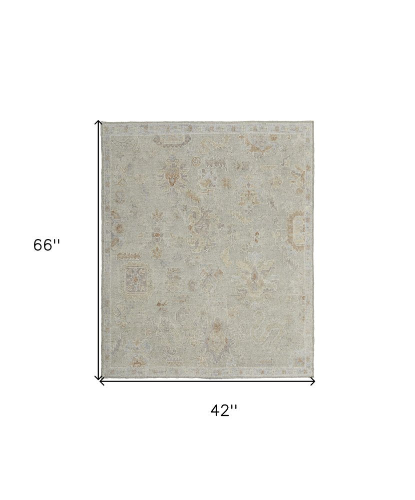 4' X 6' Gray and Brown Wool Floral Hand Knotted Area Rug