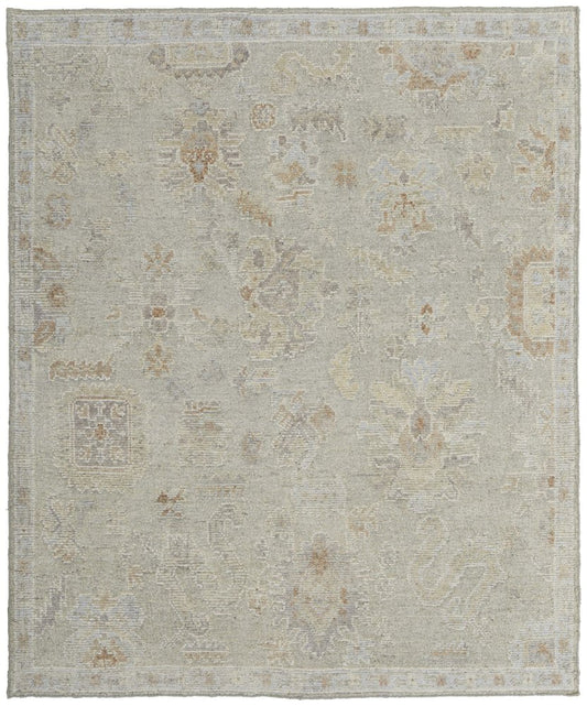 4' X 6' Gray and Brown Wool Floral Hand Knotted Area Rug