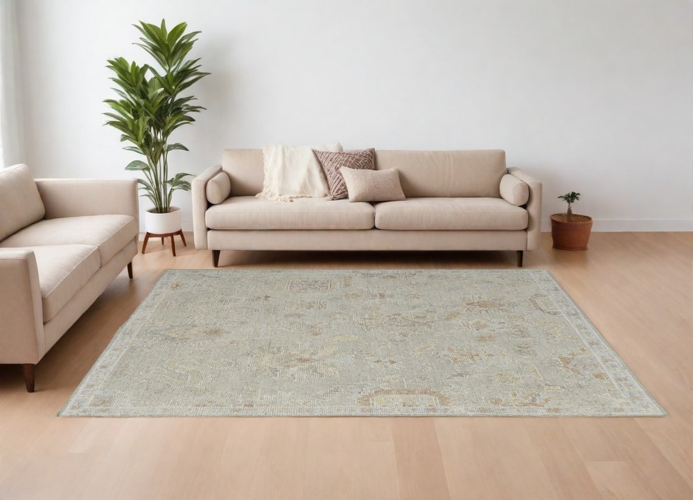 4' X 6' Gray and Brown Wool Floral Hand Knotted Area Rug