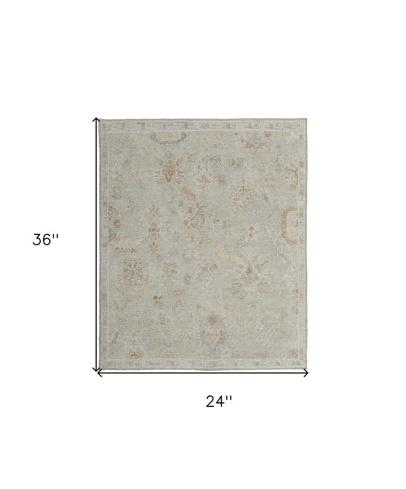 4' X 6' Gray and Brown Wool Floral Hand Knotted Area Rug