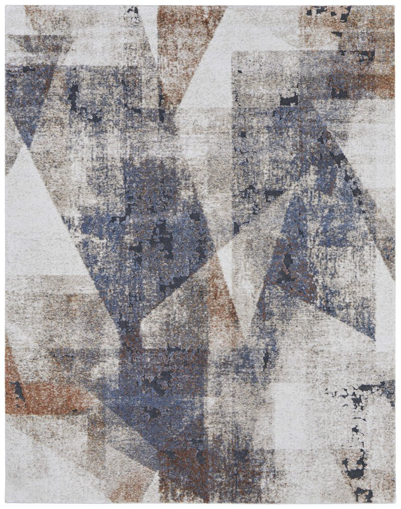 5' X 8' Gray Blue and Ivory Checkered Power Loom Area Rug