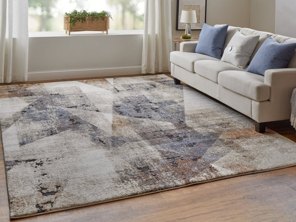 5' X 8' Gray Blue and Ivory Checkered Power Loom Area Rug