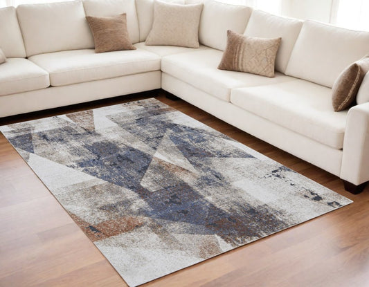 5' X 8' Gray Blue and Ivory Checkered Power Loom Area Rug