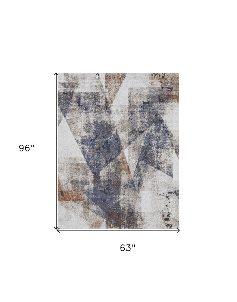 5' X 8' Gray Blue and Ivory Checkered Power Loom Area Rug