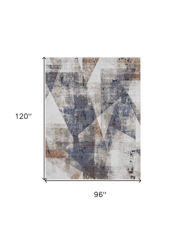 5' X 8' Gray Blue and Ivory Checkered Power Loom Area Rug