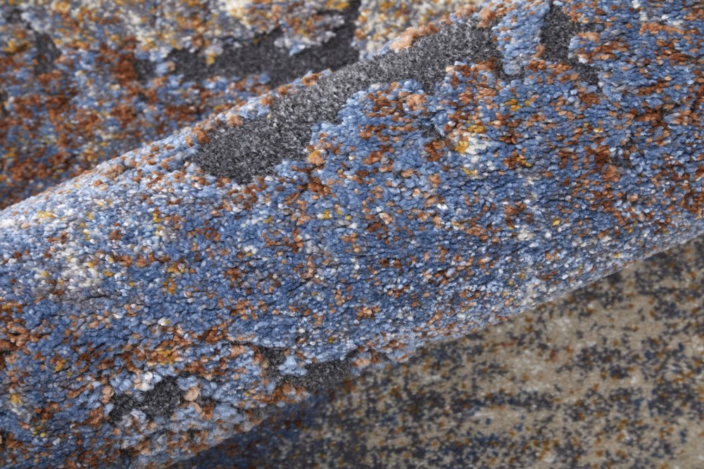 5' X 8' Gray Blue and Ivory Checkered Power Loom Area Rug