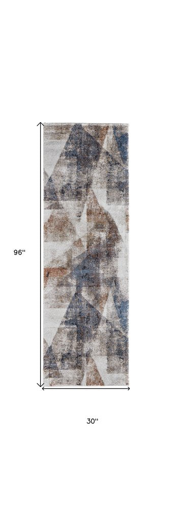 5' X 8' Gray Blue and Ivory Checkered Power Loom Area Rug