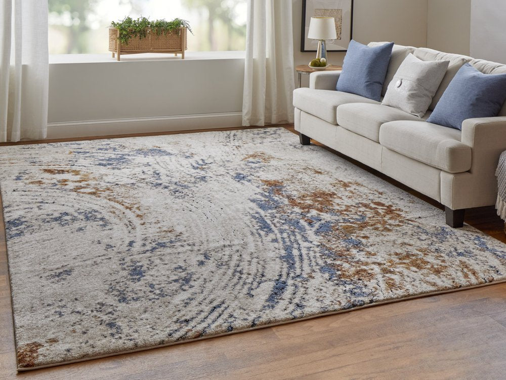 5' X 8' Ivory Blue and Brown Abstract Power Loom Area Rug