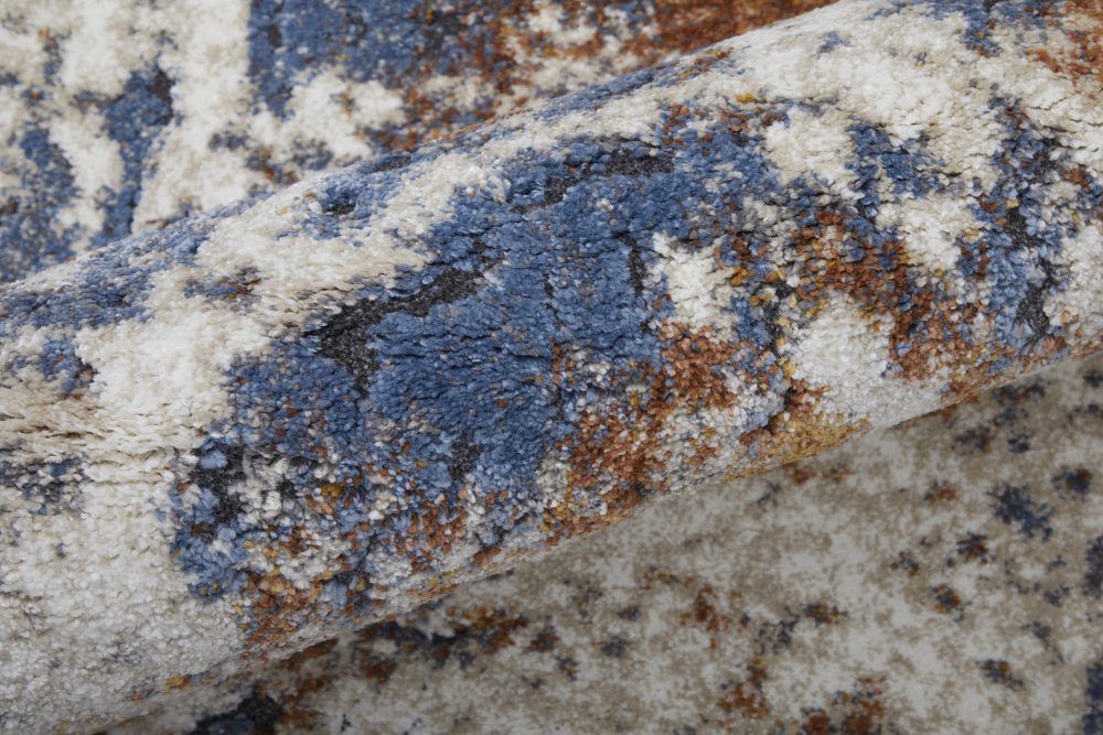 5' X 8' Ivory Blue and Brown Abstract Power Loom Area Rug