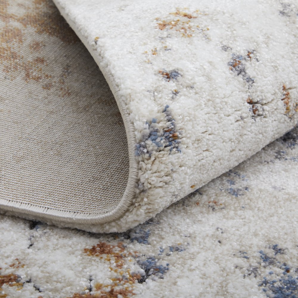 5' X 8' Ivory Blue and Brown Abstract Power Loom Area Rug