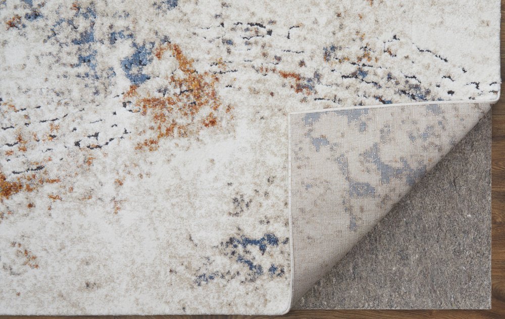 5' X 8' Ivory Blue and Brown Abstract Power Loom Area Rug