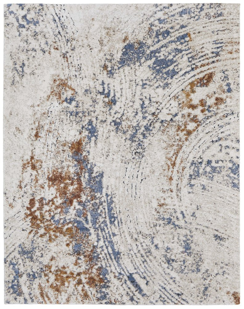 5' X 8' Ivory Blue and Brown Abstract Power Loom Area Rug