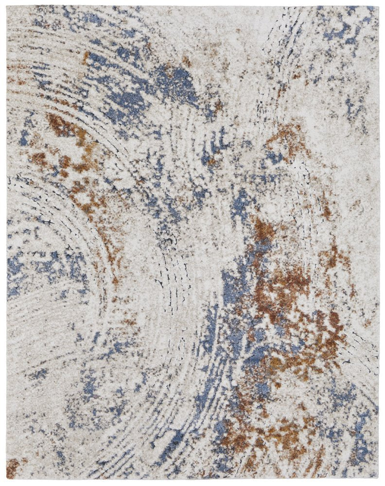 5' X 8' Ivory Blue and Brown Abstract Power Loom Area Rug