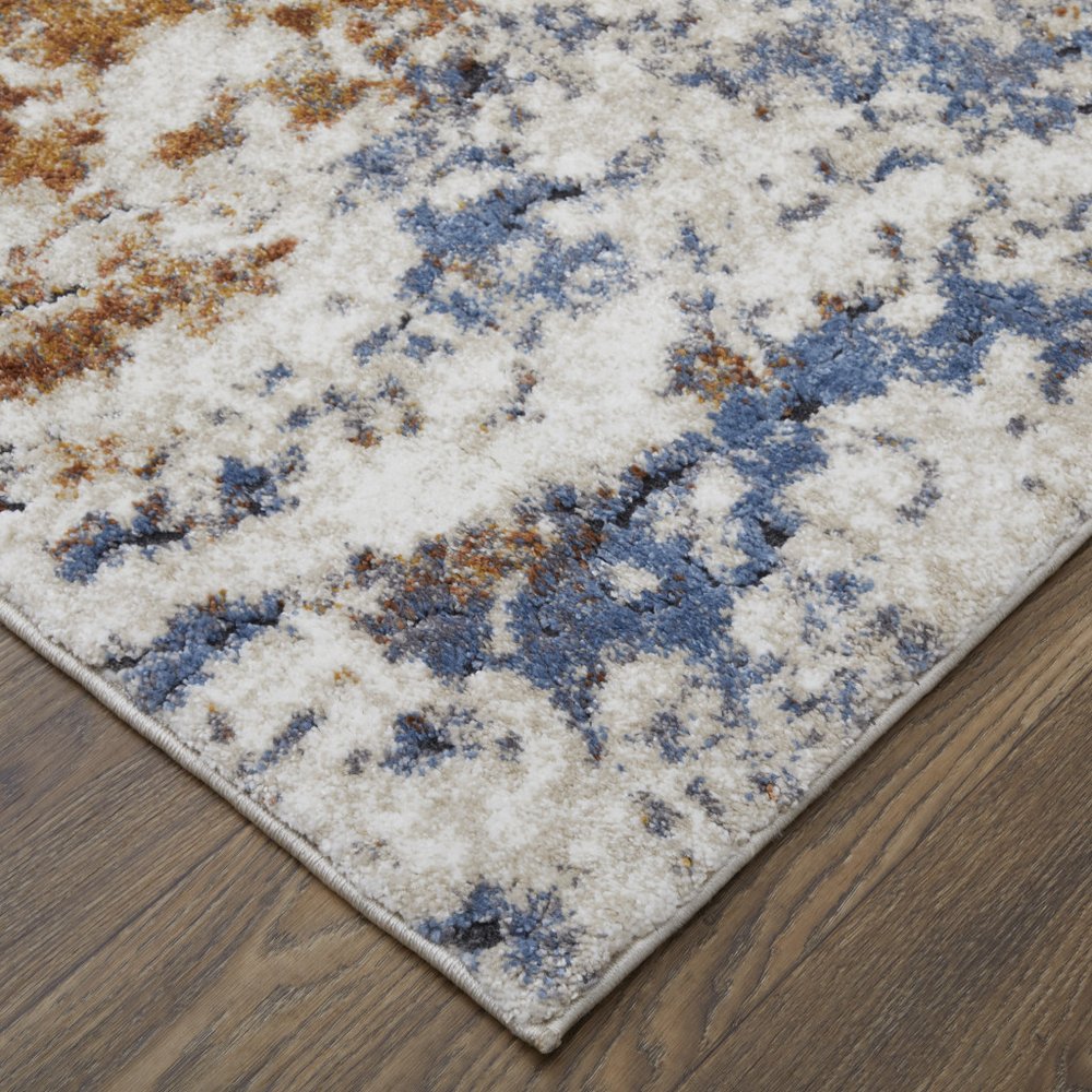 5' X 8' Ivory Blue and Brown Abstract Power Loom Area Rug