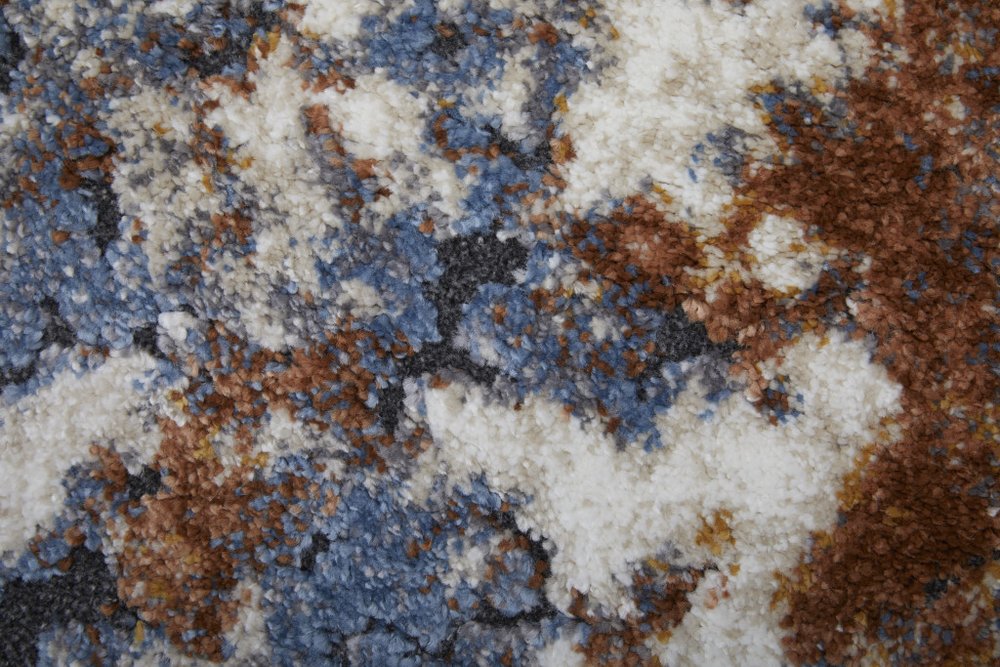 5' X 8' Ivory Blue and Brown Abstract Power Loom Area Rug