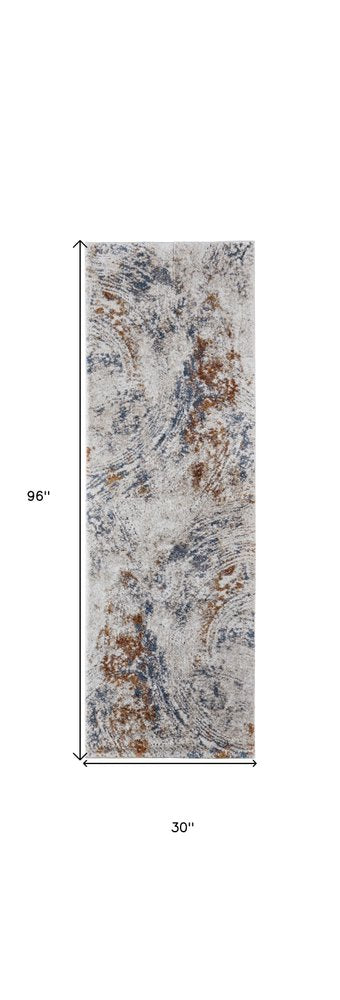 5' X 8' Ivory Blue and Brown Abstract Power Loom Area Rug