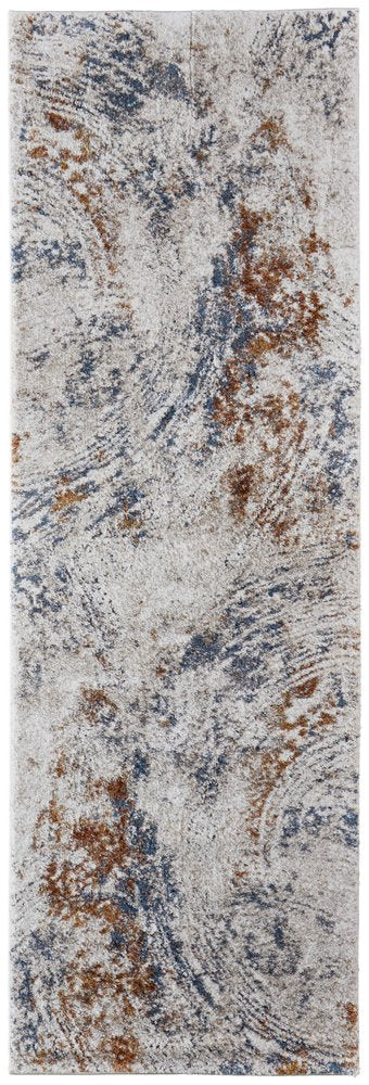 5' X 8' Ivory Blue and Brown Abstract Power Loom Area Rug