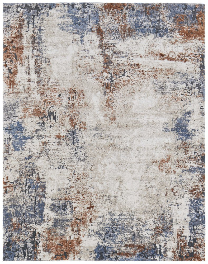 5' X 8' Blue Gray and Brown Abstract Power Loom Worn Faded Area Rug