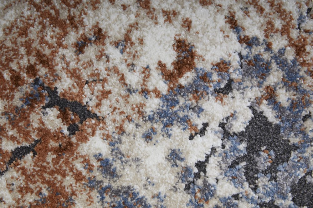 5' X 8' Blue Gray and Brown Abstract Power Loom Worn Faded Area Rug