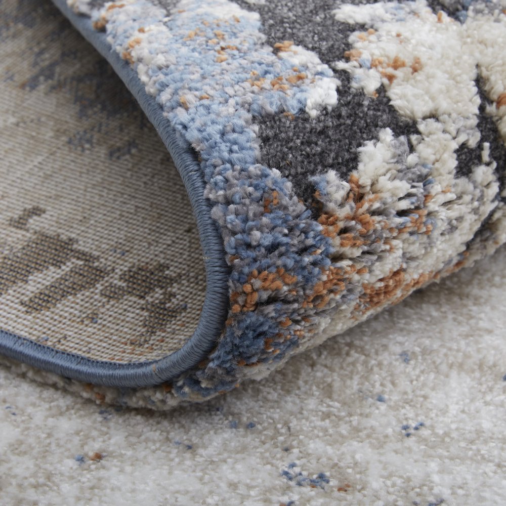 5' X 8' Blue Gray and Brown Abstract Power Loom Worn Faded Area Rug
