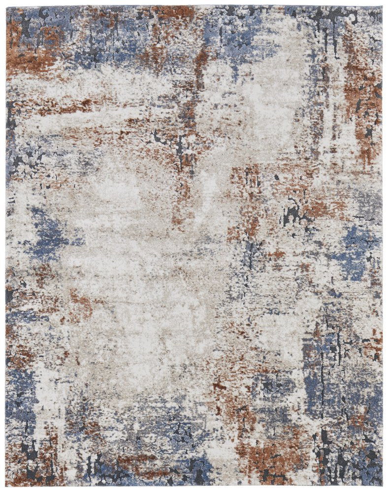 5' X 8' Blue Gray and Brown Abstract Power Loom Worn Faded Area Rug