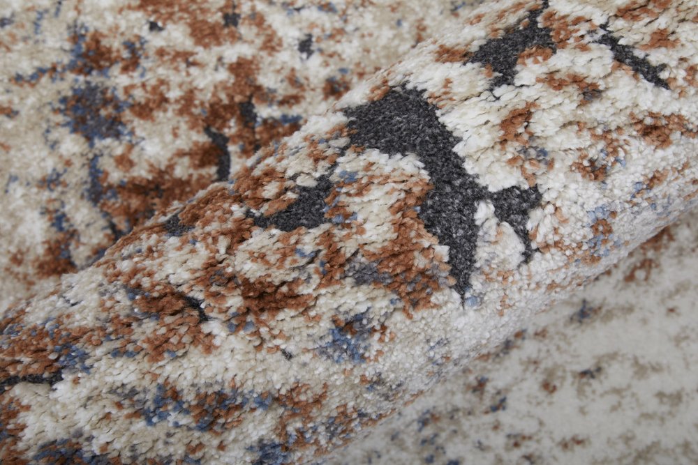 5' X 8' Blue Gray and Brown Abstract Power Loom Worn Faded Area Rug