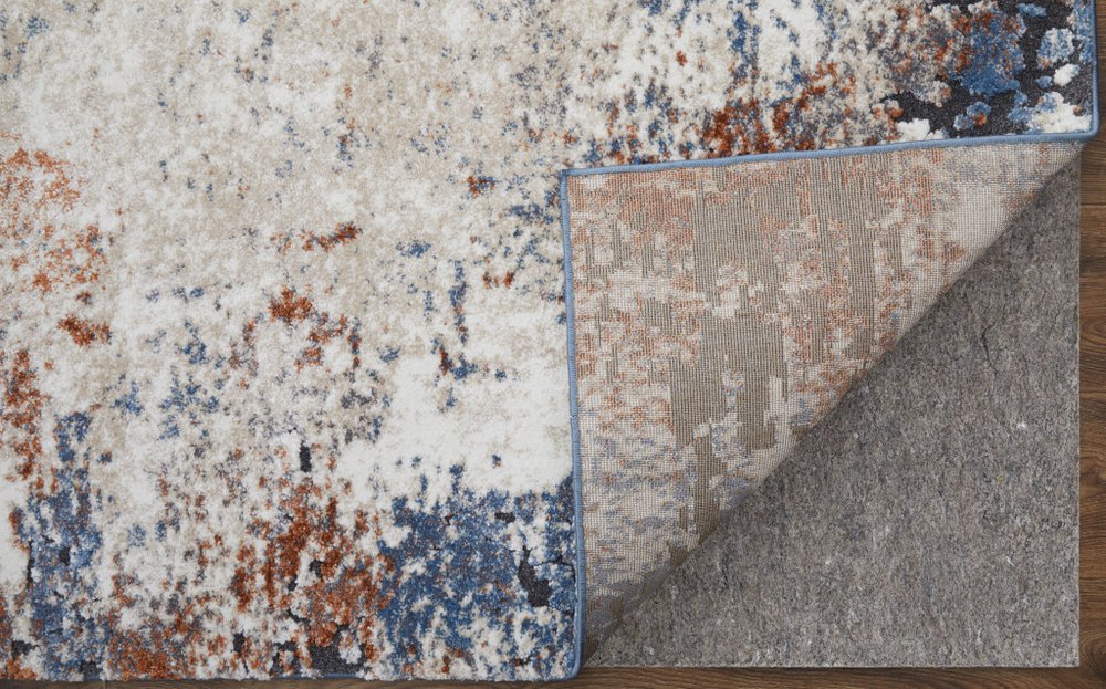 5' X 8' Blue Gray and Brown Abstract Power Loom Worn Faded Area Rug