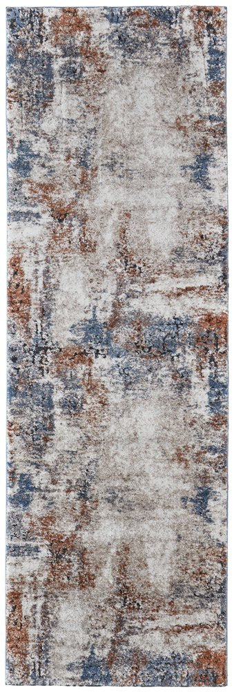 5' X 8' Blue Gray and Brown Abstract Power Loom Worn Faded Area Rug