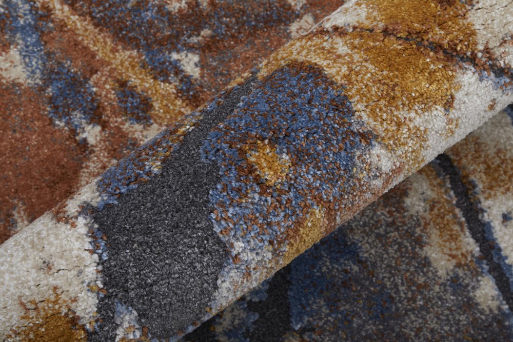 5' X 8' Ivory Blue and Brown Abstract Power Loom Area Rug