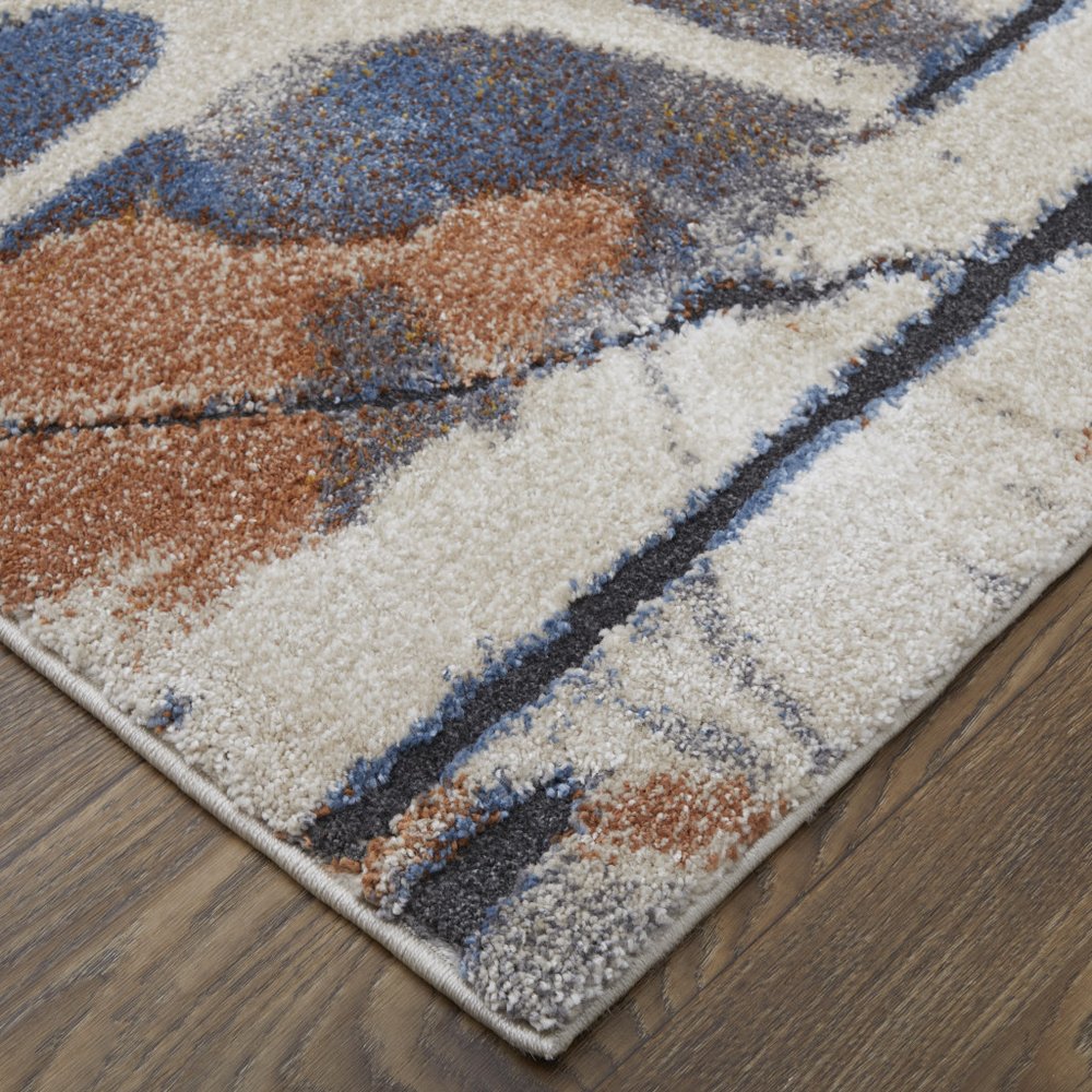5' X 8' Ivory Blue and Brown Abstract Power Loom Area Rug