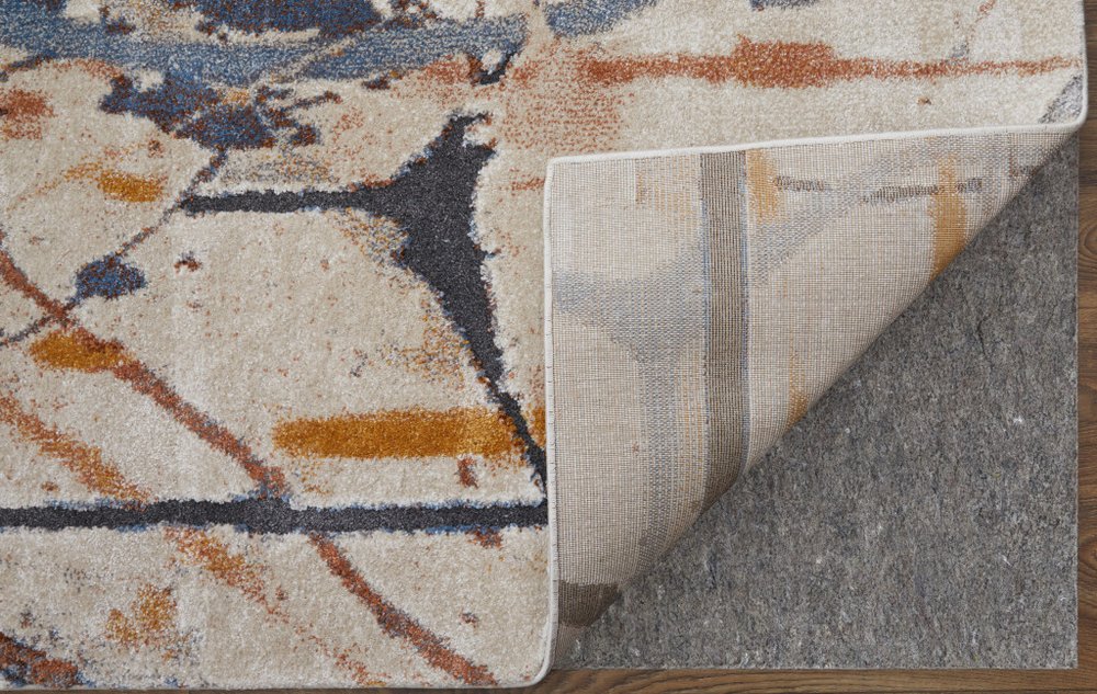 5' X 8' Ivory Blue and Brown Abstract Power Loom Area Rug