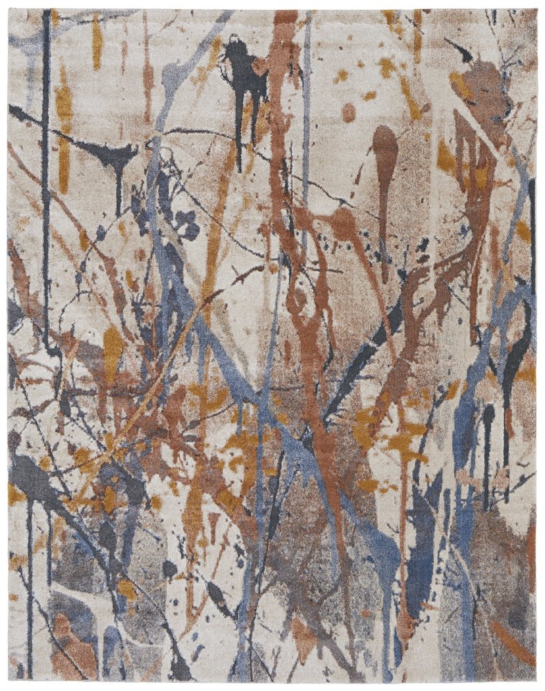 5' X 8' Ivory Blue and Brown Abstract Power Loom Area Rug