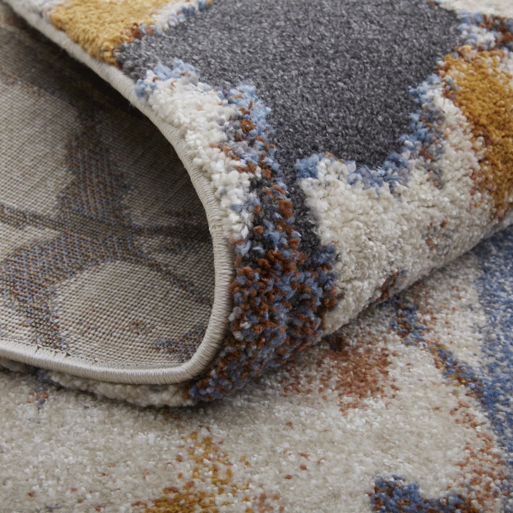 5' X 8' Ivory Blue and Brown Abstract Power Loom Area Rug