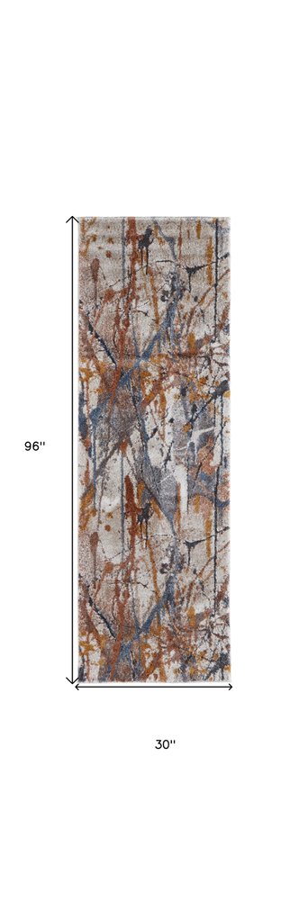 5' X 8' Ivory Blue and Brown Abstract Power Loom Area Rug