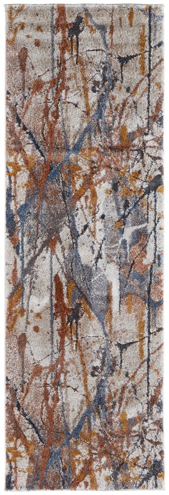 5' X 8' Ivory Blue and Brown Abstract Power Loom Area Rug