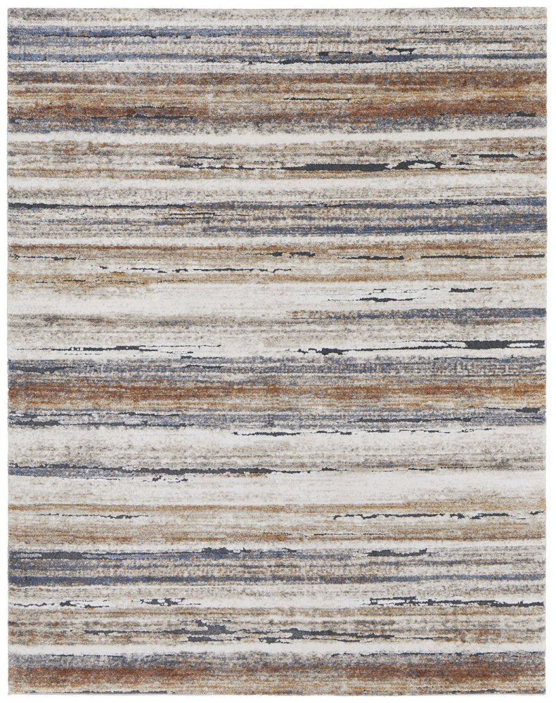 5' X 8' Ivory Blue and Brown Striped Power Loom Area Rug