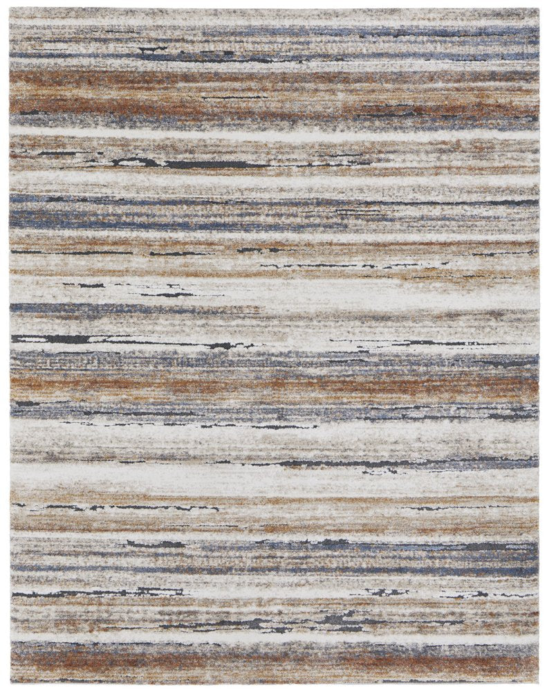 5' X 8' Ivory Blue and Brown Striped Power Loom Area Rug