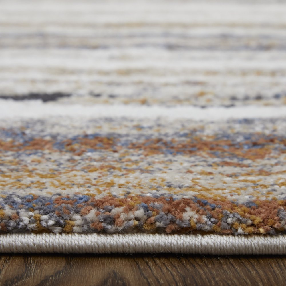 5' X 8' Ivory Blue and Brown Striped Power Loom Area Rug