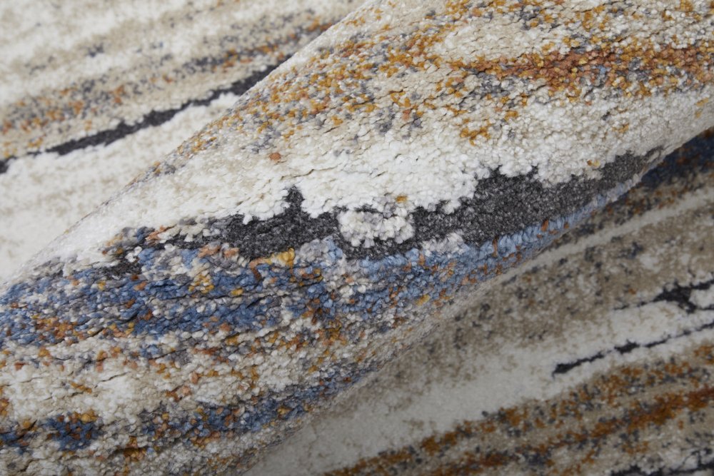 5' X 8' Ivory Blue and Brown Striped Power Loom Area Rug