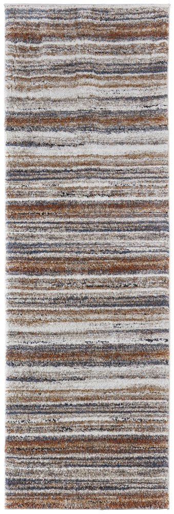 5' X 8' Ivory Blue and Brown Striped Power Loom Area Rug