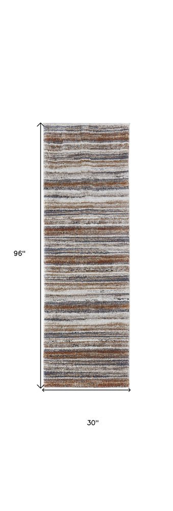 5' X 8' Ivory Blue and Brown Striped Power Loom Area Rug