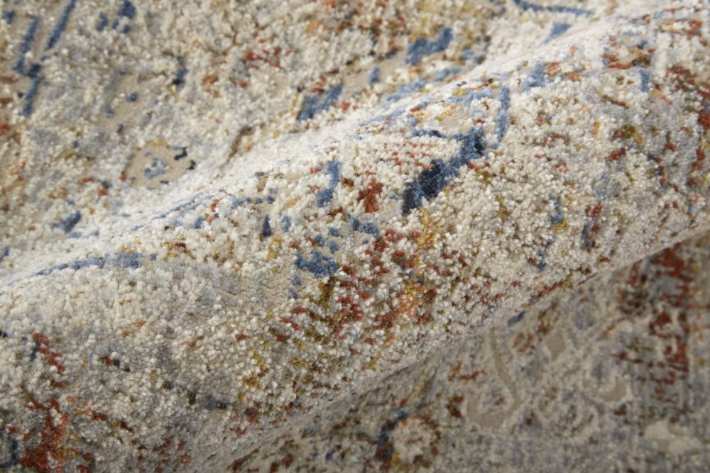 3' X 5' Blue Tan And Red Oriental Distressed Area Rug With Fringe