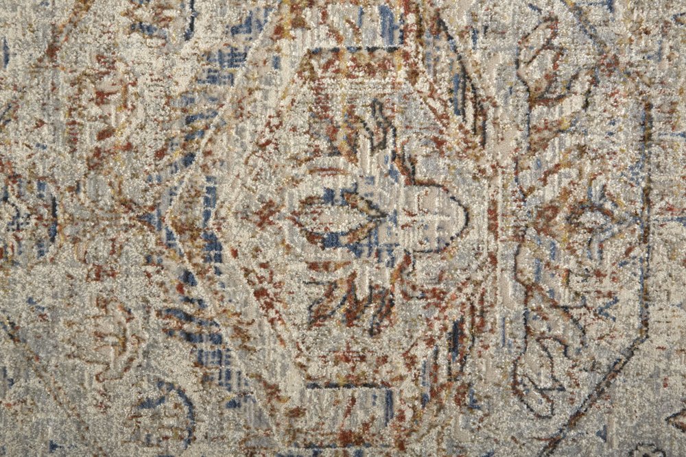3' X 5' Blue Tan And Red Oriental Distressed Area Rug With Fringe