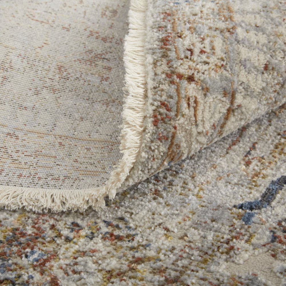 3' X 5' Blue Tan And Red Oriental Distressed Area Rug With Fringe