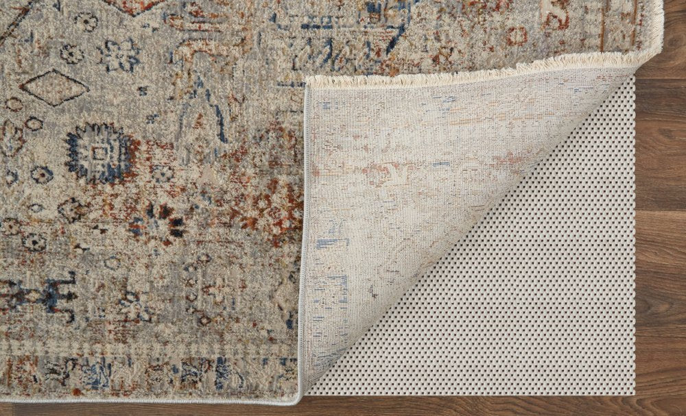 3' X 5' Blue Tan And Red Oriental Distressed Area Rug With Fringe