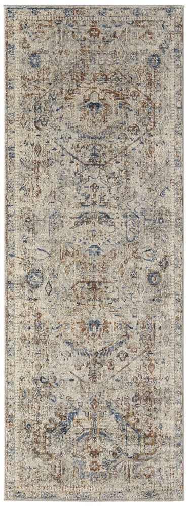 3' X 5' Blue Tan And Red Oriental Distressed Area Rug With Fringe