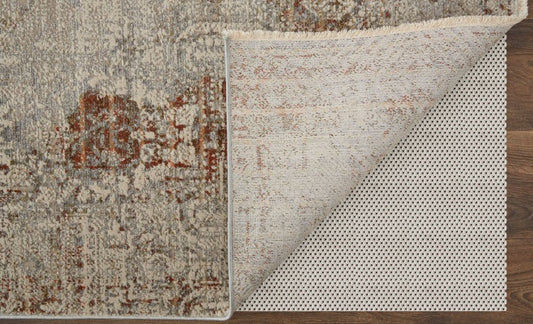 3' X 5' Gray Ivory And Burnt Orange Oriental Distressed Area Rug With Fringe