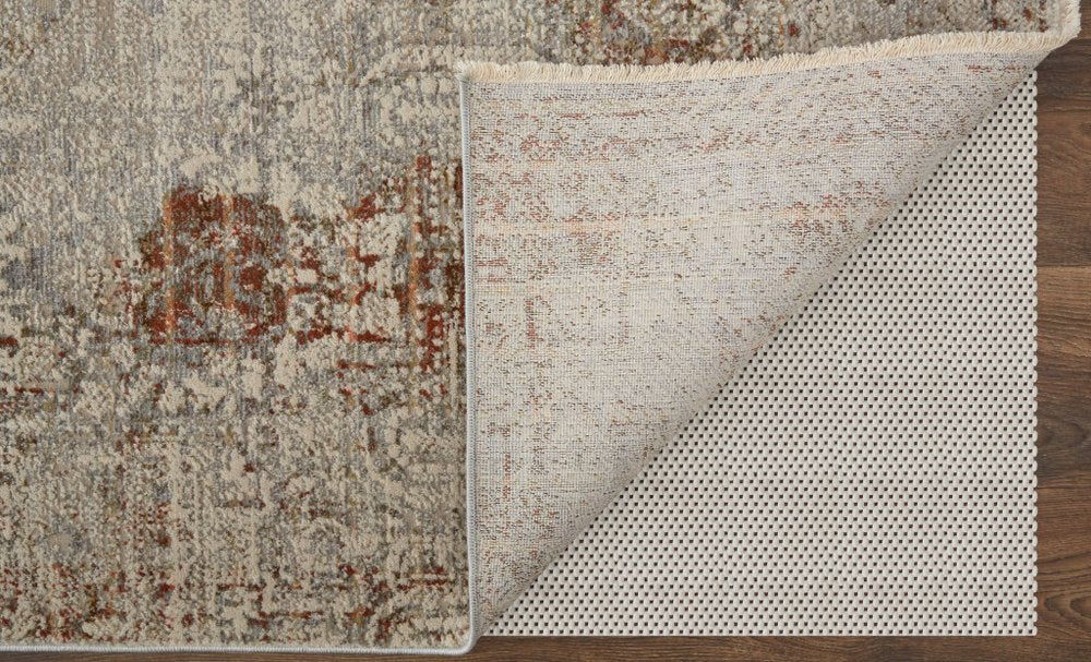 3' X 5' Gray Ivory And Burnt Orange Oriental Distressed Area Rug With Fringe