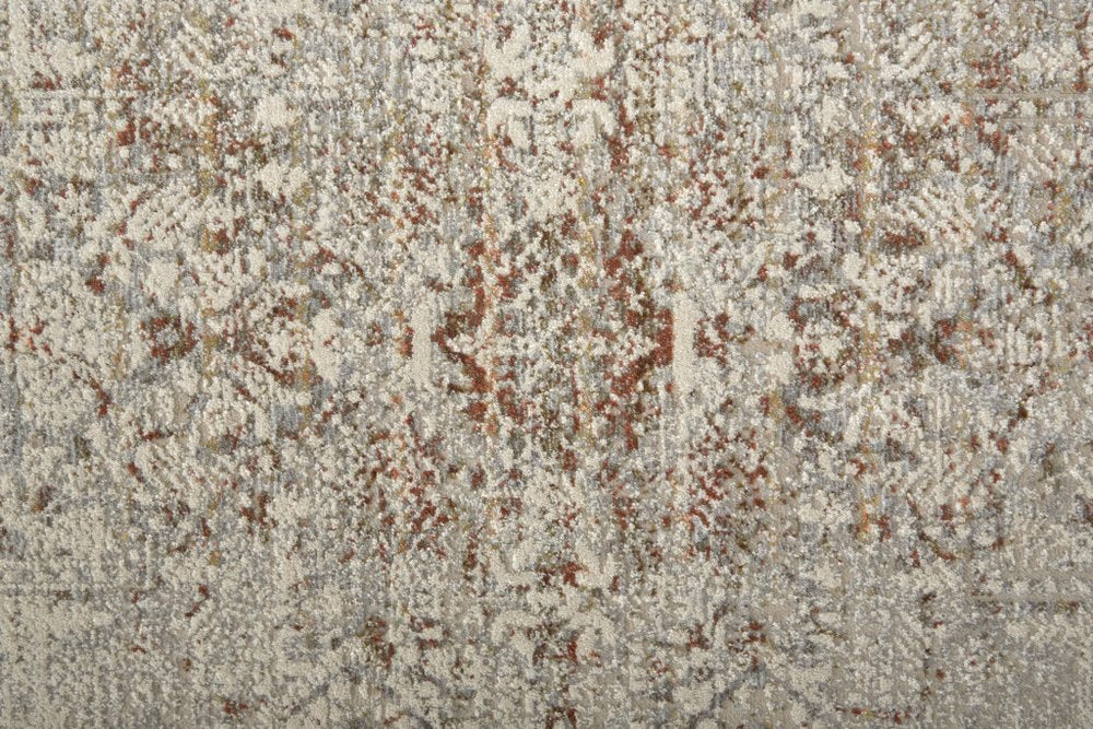 3' X 5' Gray Ivory And Burnt Orange Oriental Distressed Area Rug With Fringe